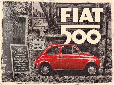 Zdjęcie produktu dla Metalowy Plakat 30X40Cm Fiat 500 Red Car
