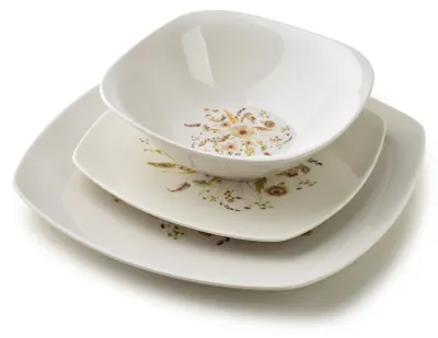 Obrázek produktu pro Servírovací sada, porcelán, Lea, barva béžová, rozměry: talíř 24/18 cm, mísa 16,5 cm, objem 500 ml, 18 kusů (pro 6 osob)