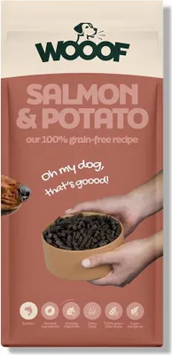 Produktbild von Hundetrockenfutter WOOOF Lachs und Kartoffel 18KG Hypoallergenes Hundefutter getreidefrei kaltgepresst für empfindliche Hunde