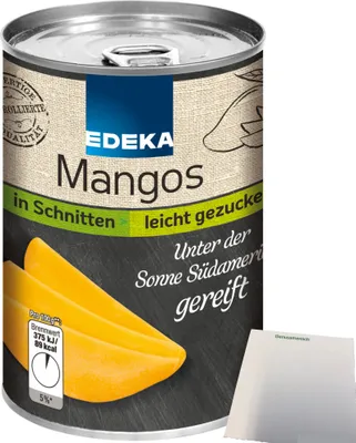 Produktbild von Edeka Mangos in Schnitten leicht gezuckert (425g Dose) + usy Block