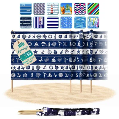 Produktbild von Lantigo Strandparavent Marine Muscheln 12m Windschutz Sichtschutz Strand Mikrofaser UV-Schutz 80cm