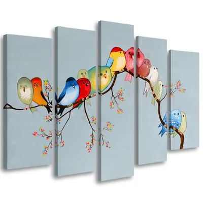 Produktbild von 5-teiliges leinwandbild vögel 200x100 cm Feeby farbe wandbild bereit zum aufhängen