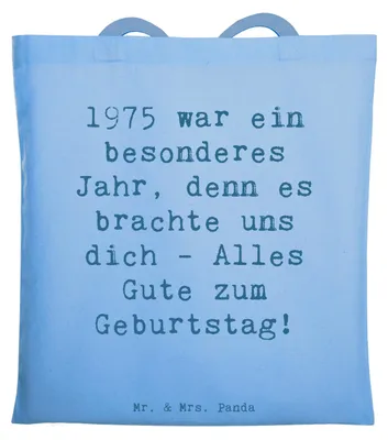 Produktbild von Mr. & Mrs. Panda Tote Bag Spruch 1975 Geburtstag - Sky Blue - Geschenk, totebag, Alles Gute zum, Alter, Tasche, Happy Birthday, Laptoptasche, Shopping, feiern