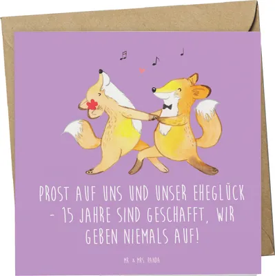Produktbild von Mr. & Mrs. Panda Grußkarte 15. Hochzeitstag Gläserne Hochzeit - Lavendeltraum - Geschenk, doppelkarte, anlasskarte, 15 Jahre Ehe, Heirat, Glückwunschkarte, Glas, Heiraten