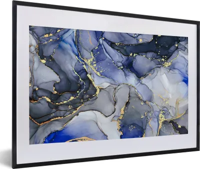 Produktbild von MuchoWow® Gerahmtes Poster Marmor - Gold - Abstrakt - Blau 60x40 cm - Poster mit Schwarzem Bilderrahmen Wandposter Rahmen Foto Bilder - Schlafzimmer - Plakat in Rahmen - Drucken