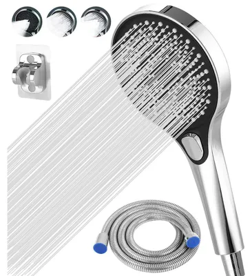 Immagine prodotto di Set doccia con soffione, tubo flessibile da 1,5 metri, doccetta con 3 getti e supporto per doccia