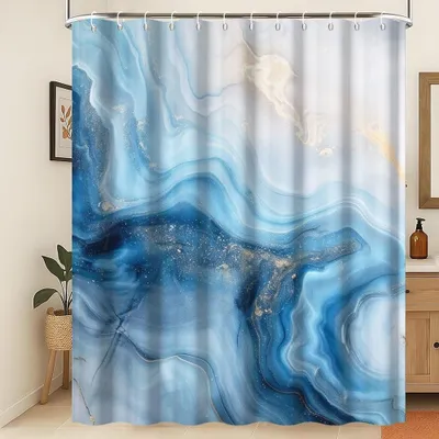 Obrázek produktu pro Mramorový sprchový závěs modrý - Abstraktní voděodolný závěs do koupelny 120 x 180 cm