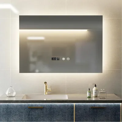 Immagine prodotto di Specchio da bagno a LED - Specchio da parete - 80 x 60 cm - Rettangolare - Senza cornice - Luce regolabile - Interruttore touch - Antiappannamento