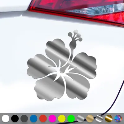 Produktbild von PantherPixel Hibiskusblüte Aufkleber Aloha Tiki Hawaii Blume Sticker Auto Geschenkidee Farbe Chrom-Silber