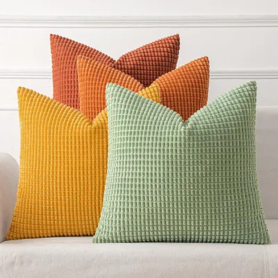Productafbeelding van Kussensloop sets, 4 stuks, kordsuède, 40x40 cm, oranje en groen