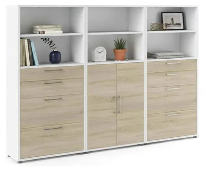 Produktbild von Kommode Vinovo, Wohnzimmerbuffet, Wohnzimmer-Sideboard, Moderne Küchen-Speisekammer, 267x40 h186 cm, Weiß und Eiche