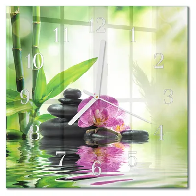 Produktbild von Tulup Glasuhr Wanduhr Küchenuhr Echt-Glas 30x30 cm Modern Dekorativ Geräuschlos Weiße Zeiger - Spa Orchidee