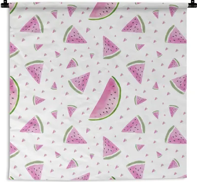 Produktbild von MuchoWow® Wandteppich Wandbehang Wassermelonen - Aquarellfarbe - Weiß 150x150 cm Tapisserie Dekoration Wandtuch - Wohnaccessoires - Modernes