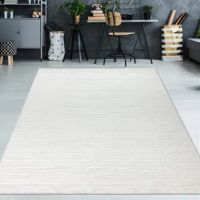 Produktbild von Schlafzimmer Wohnzimmer Teppich mit verschieden gemusterten Linien in der Farbe creme grau Größe - 200 x 290 cm