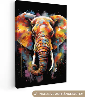 Obrázok produktu pre Obrazy na plátne 80x120 cm - Graffiti - Slon - Čierna - Zvieratá - Farby, Obrazy Obývacia izba Moderné, Nástenné dekorácie