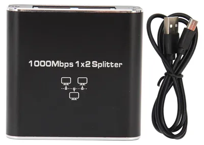 Image de Répartiteur Ethernet 1000 Mbit/s 1 vers 2, compatible avec Cat5, Cat5e, Cat6, Cat7. Deux appareils se partagent un réseau RJ45.