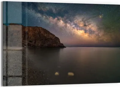 Produktbild von DEQORI Glasbild Echtglas 90x60 cm 'Kosmische Küstenlinie' Wandbild Bild modern Deko