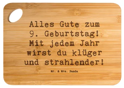 Produktbild von Mr. & Mrs. Panda Frühstücksbrettchen Spruch 9. Geburtstag Wünsche - Transparent - Geschenk, Frühstücksbrett, Feier, Alter, holzschneidebrett, 9 Jahre, Familie