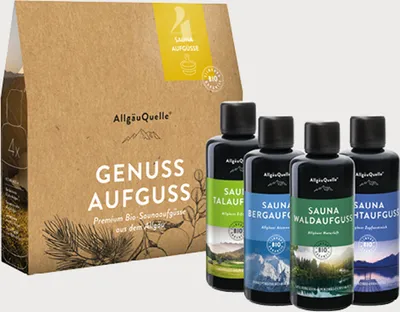 Produktbild von Saunaaufguss Genuss Saunaduft Set Lemongrass, Orange, Bergamotte, Eukalyptus, Zirbe, Kiefer,Salbei,Minze