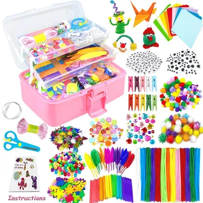 Produktbild von Bastelset Kinder 3000 Teile DIY Bastelkoffer mit Pfeifenreiniger Kulleraugen für Mädchen Jungen ab 4 Jahre Geschenk