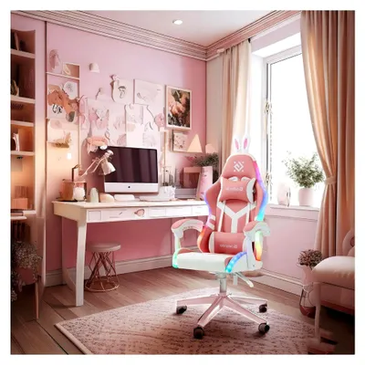 Produktbild von Gaming-Stuhl IDEAL, ergonomischer Bürostuhl mit Kopfstütze, verstellbarem Lendenkissen, höhenverstellbar, ROSA