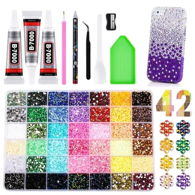 Glitzerstein-Set, 32.000 Stück, 42 Farben, 3 mm, mit Kleber