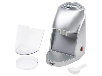 A silver Princess ice crusher with accessories on a white background.