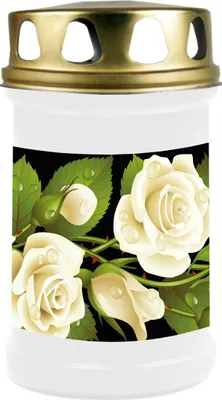 Produktbild von Grabkerze Weiß, Brenndauer: 48 Stunden, Motiv: Rose