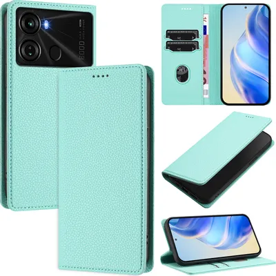 Produktbild von Litchi Leder Handyhülle für itel P40 Wallet Kartenfächer Standfunktion Hülle Türkis