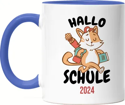 Produktbild von Hallo Schule 2024 Tasse Blau Geschenkidee zur Schulstart oder Einschulung für Erstklässler Schulanfänger