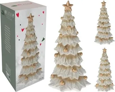 Produktbild von 2er Set Deko Tannenbäume creme 10x10x22 cm, rustikal-elegant für Weihnachten