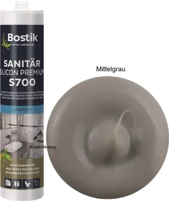 Produktbild von Bostik S700 Sanitärsilicon Premium 300ml Kartusche 1K Silikon Fugen Dichtstoff Mittelgrau