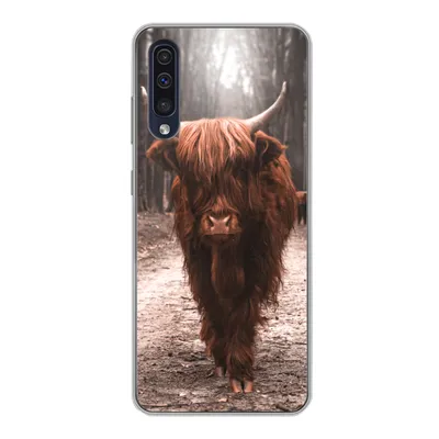 Produktbild von MuchoWow® Handyhülle Schutzhülle Hülle für Samsung Galaxy A30s Schottischer Hochländer - Wald - Kuh - Tiere - Natur Silikon Softcase Handy Hülle - Karteninhaber