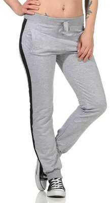 Produktbild von Damen Jogging Hose Sport mit Taschen Streifen;   Grau-Schwarz M/38