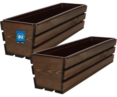 Produktbild von KOTARBAU® 2er Set Blumenkasten für Balkon 60x18x15cm Pflanzkasten Balkonkasten mit Kunststoffeinsatz Blumentopf Kräutertopf aus Kiefernholz Braun