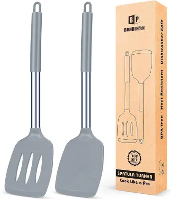 Produktbild von Silikon Pfannenwender Set, robust, antihaftbeschichtet, hitzebeständig, BPA-frei, grau