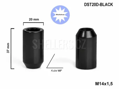 Obrázok produktu pre Kuželová matica M14x1,5 s vnútorným polygónom, DST20D-BLACK, výška 37, Ø 20 mm, čierna