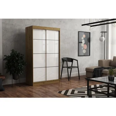 Produktbild von Kleiderschrank JULY 100 ARTISAN EICHE, 100x60x215 cm – mit Schiebetüren Schrank, Kleiderstange & Regalfächer