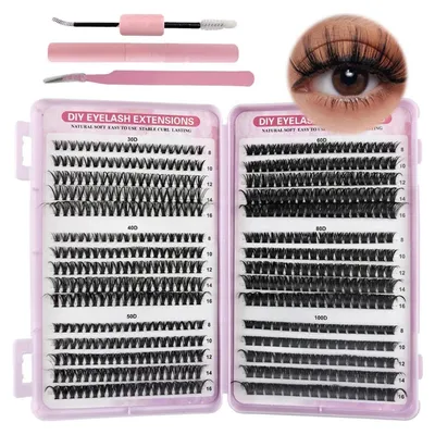 Produktbild von Wimpern Extensions Set 570 Stück 30D-100D 8-16mm Rosa DIY Lashes Applikator & Zange
