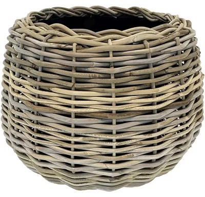 Image de Van der Leeden Pot de jardin Drypot Rattan Tina - Rond Gris, diamètre 29 cm