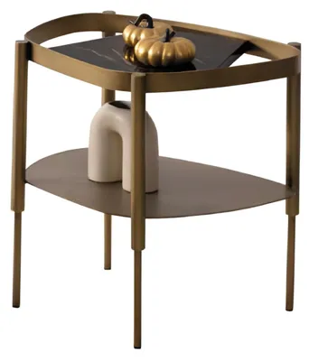 Image de Table d'appoint avec structure métallique dorée et surface marbrée