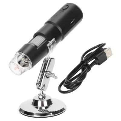 Image de Microscope numérique sans fil 50x à 1000x – Mini-microscope portable noir avec connexion USB et 8 LED, compatible avec PC, tablettes et ordinateurs portables