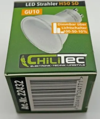 Produktbild von ChiliTec 22432 LED Strahler GU10 "H50" 3-Stufen-Dimm 2900k, 420lm, 230V/5W, 110°, warmweiß