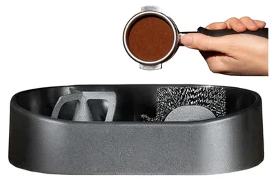 Produktbild von Espresso Reinigung Zubehör, Siebträger-Reinigungshalter mit Satzfänger und Reinigungsbürste, passend für 51/53/58 mm Siebträger