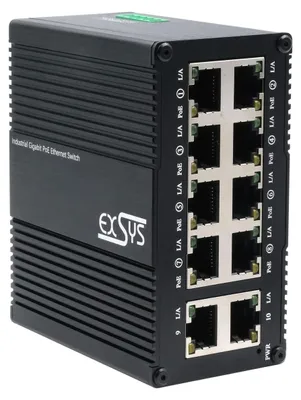 Produktbild von Exsys Switch Mini Industrie 10xGigabit PoE+ 12-48VDC - Switch - 1 Gbps