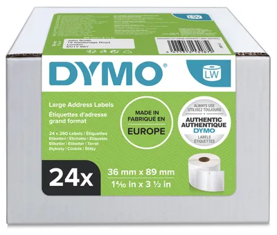 Produktbild von DYMO Original LabelWriter Adressetiketten (Groß) | 36 mm x 89 mm | 24 Rollen mit je 130 leicht ablösbaren Etiketten (3.120 Etikettenband) | selbstklebendes Etikettenband| für LabelWriter Etikettendrucker