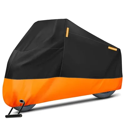 Produktbild von Schwarz Orange Wasserdichte Motorradabdeckung 210T Silberbeschichtet, Diebstahlschutz, Winddicht, Staubschutzhülle für den Außenbereich, XL