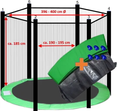 Produktbild von walexo Trampolin Randabdeckung + Sicherheitsnetz für 6 Stangensystem ( 396 cm Ø, Hellgrün/Schwarz )