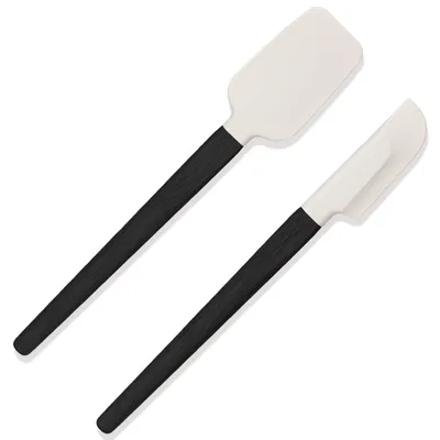 Produktbild von 2-teiliges Silikonspatel-Set, kleine und schmale Teigschaber mit Holzgriffen, flexible, antihaftbeschichtete Küchenspatel zum Backen und Mischen