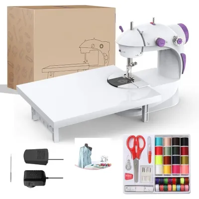 Produktbild von Mini-Nähmaschine - Tragbare Nähmaschine - Mit Anschiebetisch - Beleuchtung - Fußpedal - Zum Nähen und Ausbessern